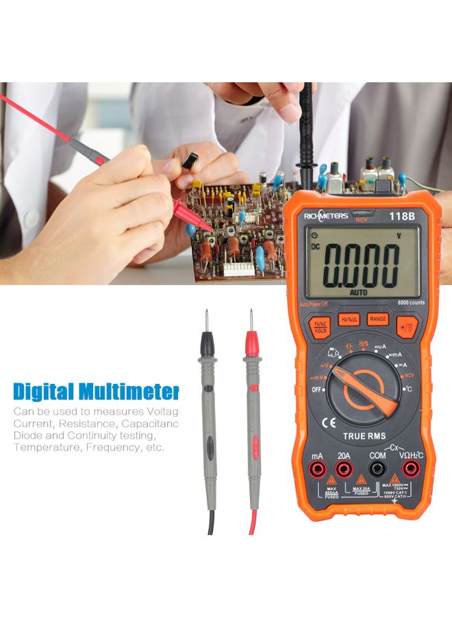 RICHMETERS - Multi-Function Handheld AC/DC Voltage Tester - 118C Black/Orange - Image 1