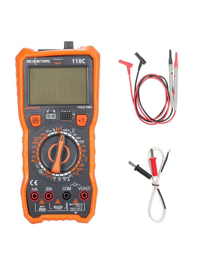 RICHMETERS - Multi-Function Handheld AC/DC Voltage Tester - 118C Black/Orange - Image 1
