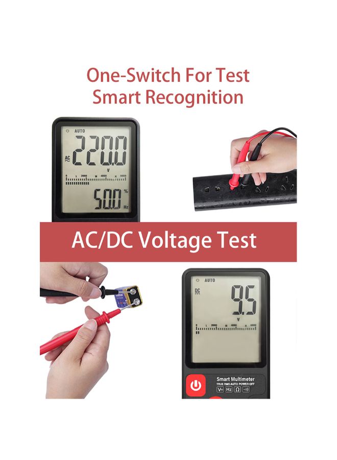 BSIDE - Smart RMS LCD Display AC/DC Voltage Tester-ADMS7 Black/Red 64 x 52mm - Image 1