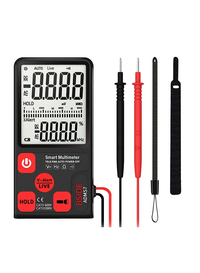 BSIDE - Smart RMS LCD Display AC/DC Voltage Tester-ADMS7 Black/Red 64 x 52mm - Image 1