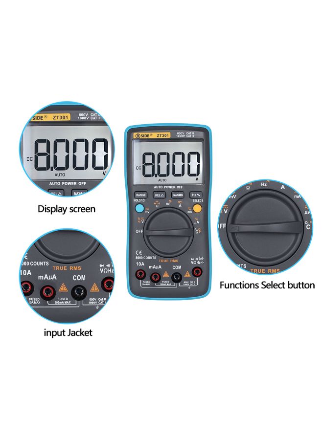 BSIDE - Digital Multimeter With Pair Of Test Lead And Probe Blue/Black 0.334kg - Image 1