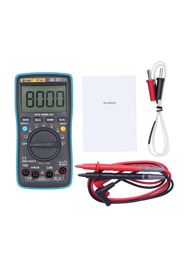 BSIDE - Digital Multimeter With Pair Of Test Lead And Probe Blue/Black 0.334kg - Image 1