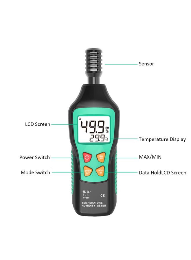 فواي - مقياس رقمي وجهاز كشف بشاشة LCD لدرجة الحرارة والرطوبة أخضر/أسود - Image 1