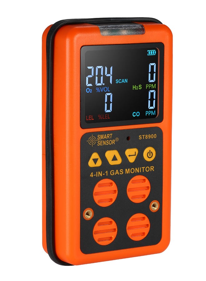 SMART SENSOR 4-In-1 Gas Detector With LCD Display Sound And Light Vibration Alarm Orange 0.753kg  - Image 1