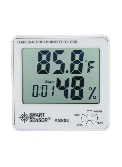 Digital Hygrometer Tester With Calendar And Alarm Clock White 0.088kg