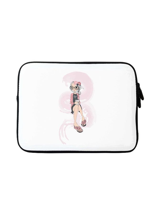 Stylizedd Nerdy Cute Designer Sleeve With Strap For Apple MacBook White/Pink - Image 1