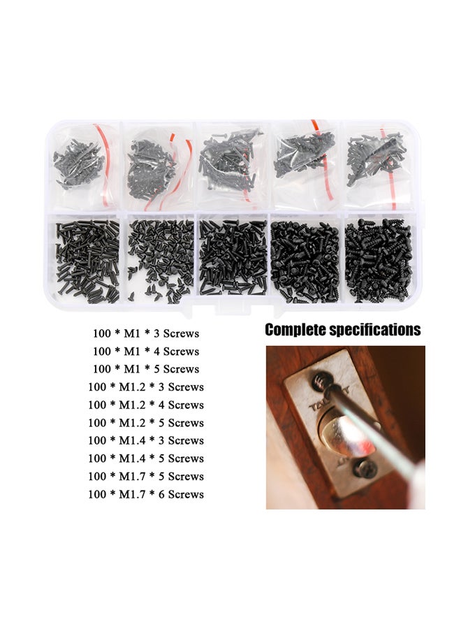 1000-Piece Phillips-Head Micro Screw With Storage Box Black 0.078kg  - Image 2