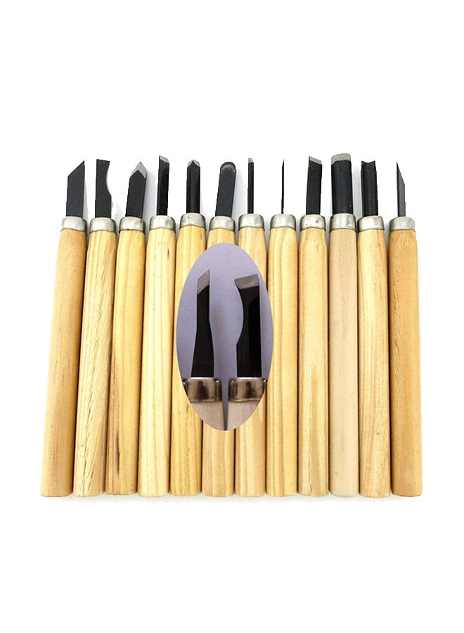 12-Piece Wood Working Hand Chisel Cutter Tool Set Brown 0.13kg  - Image 1