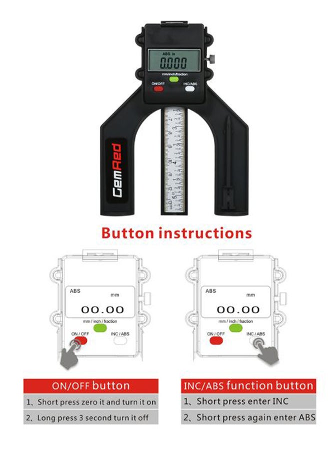 GemRed Digital Depth Gauge Depthometer Black - Image 2