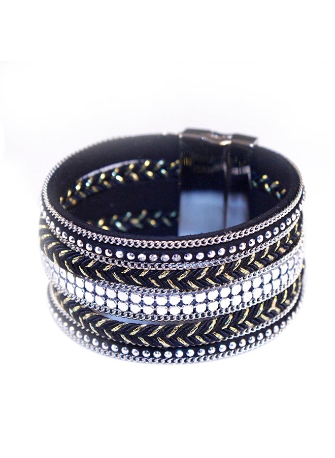 Sharpdo Crystal Stud Braided Pattern Multi-Layer Bracelet