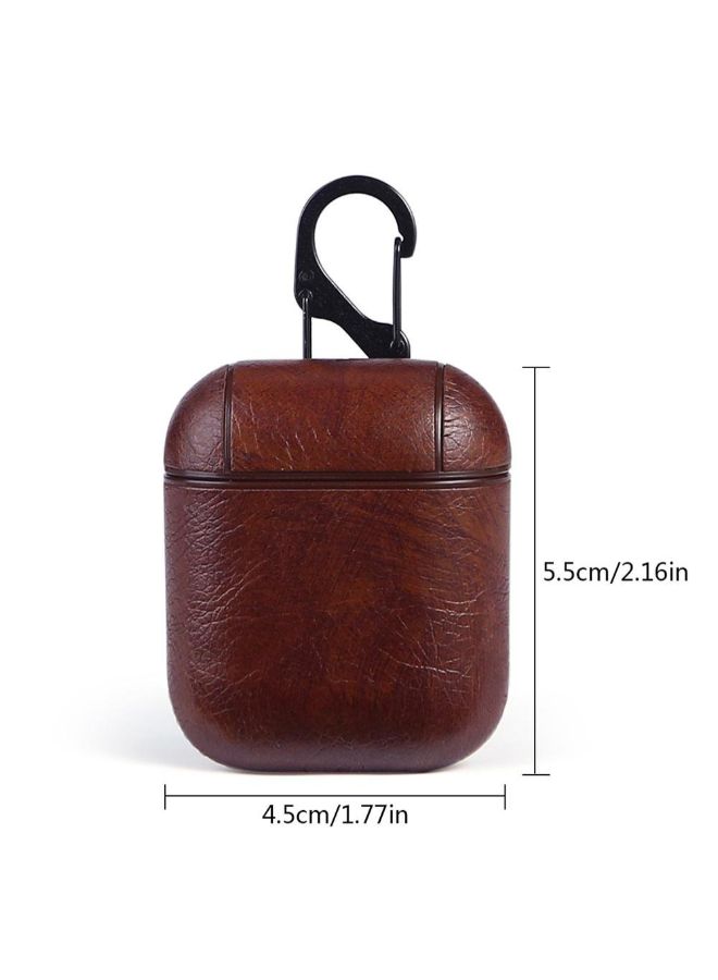 Womdee Leather Case Cover With Metal Hook For Apple AirPods Brown/Gold  - Image 2