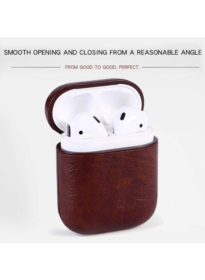 Womdee Leather Case Cover With Metal Hook For Apple AirPods Brown/Gold  - Image 3