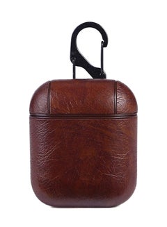 Womdee Leather Case Cover With Metal Hook For Apple AirPods Brown/Gold  - Image 1