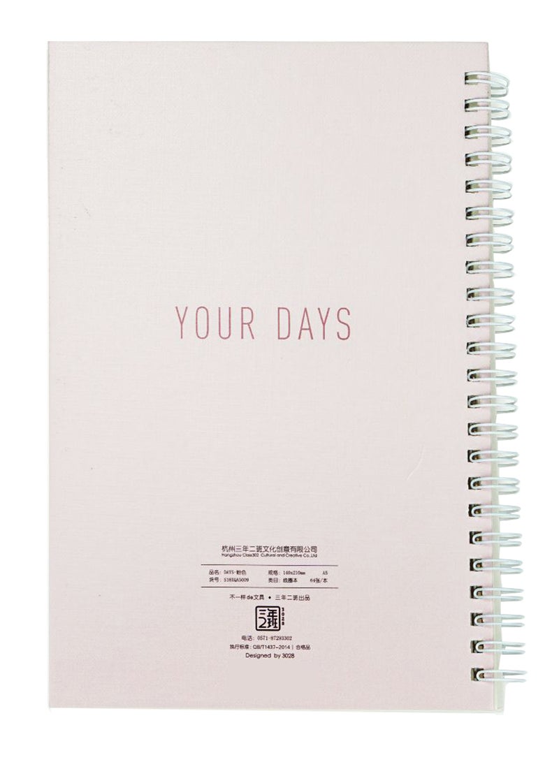 A5 Korean Style Simple Days Series Horizontal Line Notepad Pink