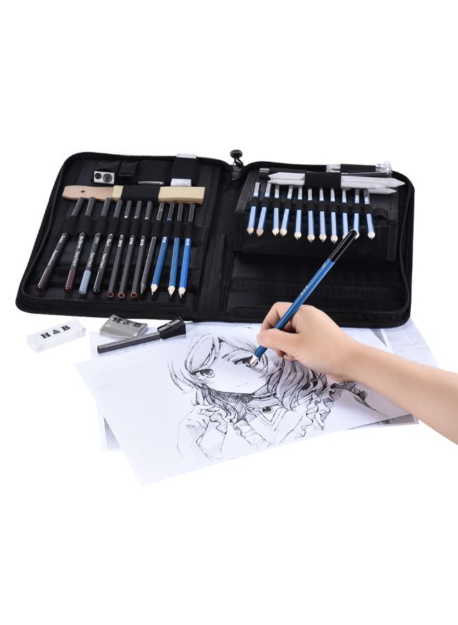 H&B - 40-Piece Professional Sketching Drawing Pencil Kit Blue/Black - Image 1