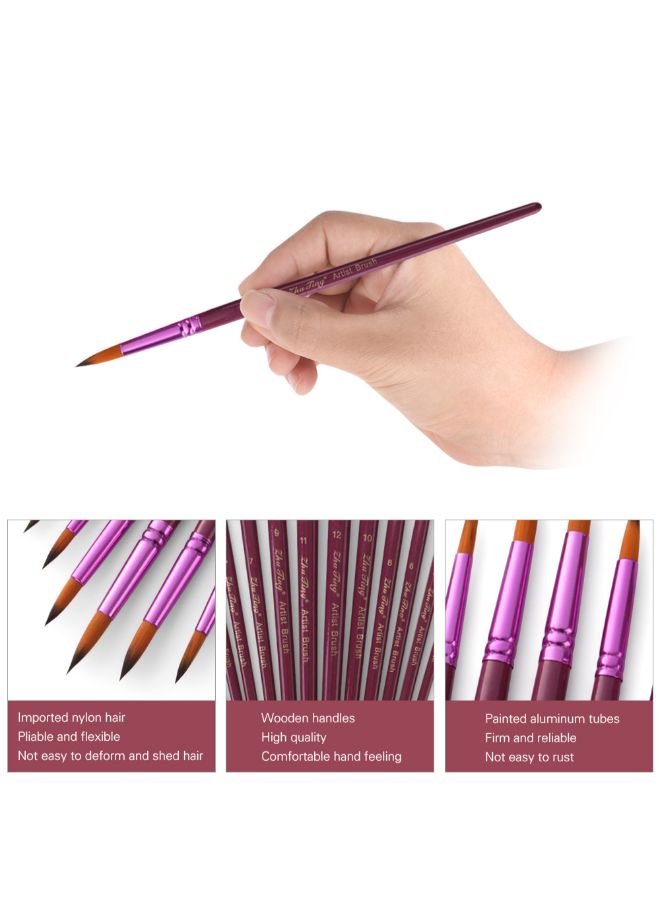 Generic 12-Piece Professional Round Pointed Paint Brush Set Purple  - Image 2