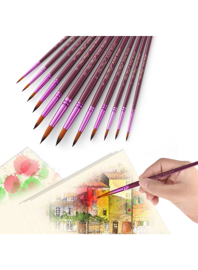 Generic 12-Piece Professional Round Pointed Paint Brush Set Purple  - Image 3