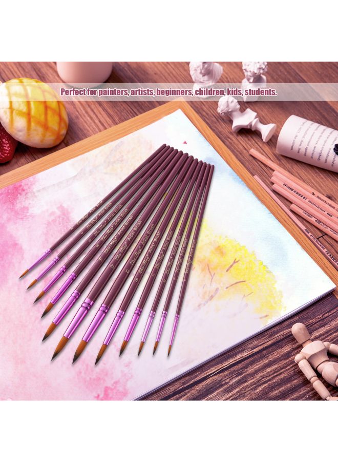 Generic 12-Piece Professional Round Pointed Paint Brush Set Purple  - Image 5