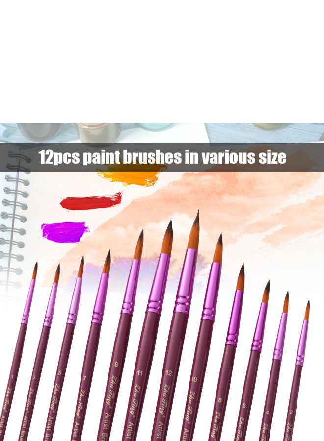 Generic 12-Piece Professional Round Pointed Paint Brush Set Purple  - Image 4