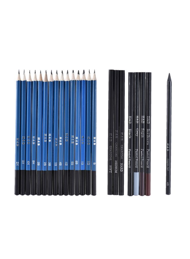 H&B - 40-Piece Professional Sketching Drawing Pencil Kit Blue/Black - Image 1