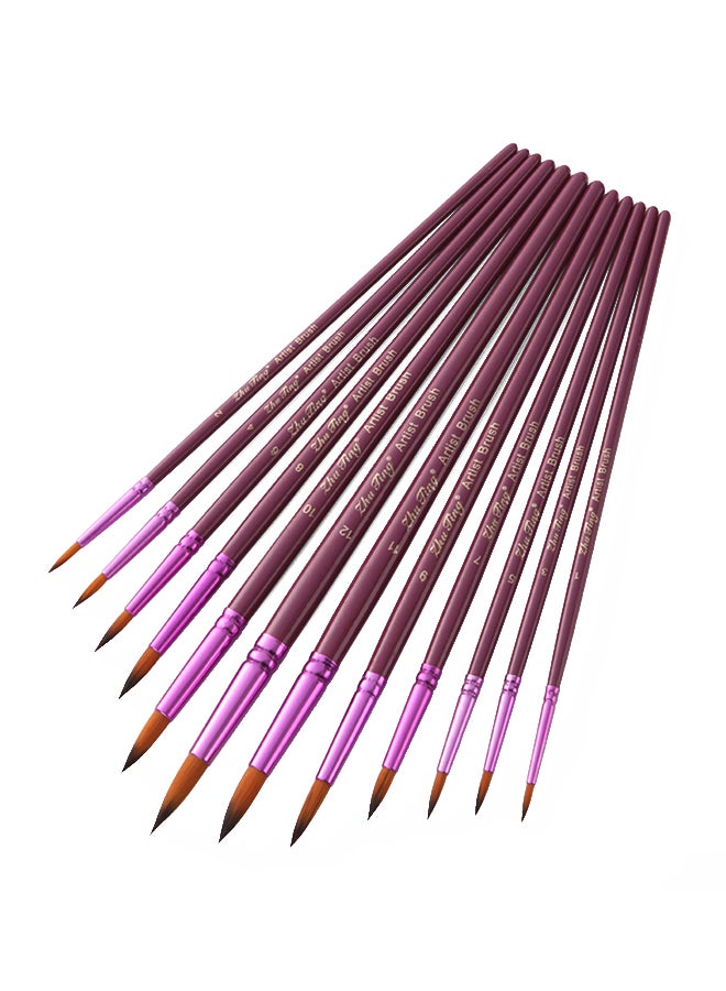 Generic 12-Piece Professional Round Pointed Paint Brush Set Purple  - Image 1