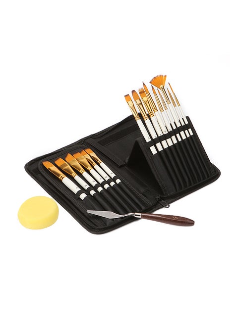 16-Piece Multipurpose Paint Brush Set With Storage Case And Palette Knife Pearl White