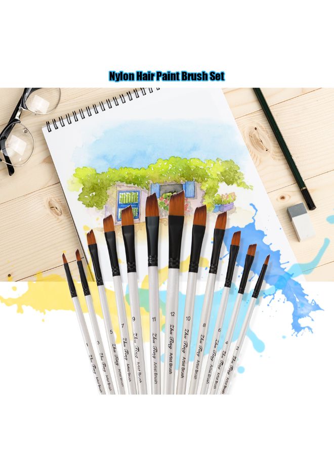 12-Piece Professional Paint Brush Set Pearl White - Image 3