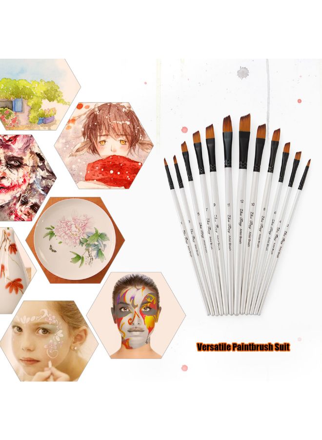 12-Piece Professional Paint Brush Set Pearl White - Image 4