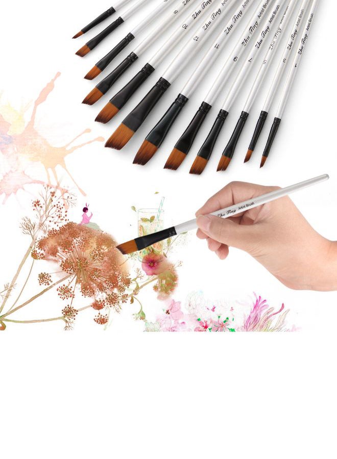 12-Piece Professional Paint Brush Set Pearl White - Image 2