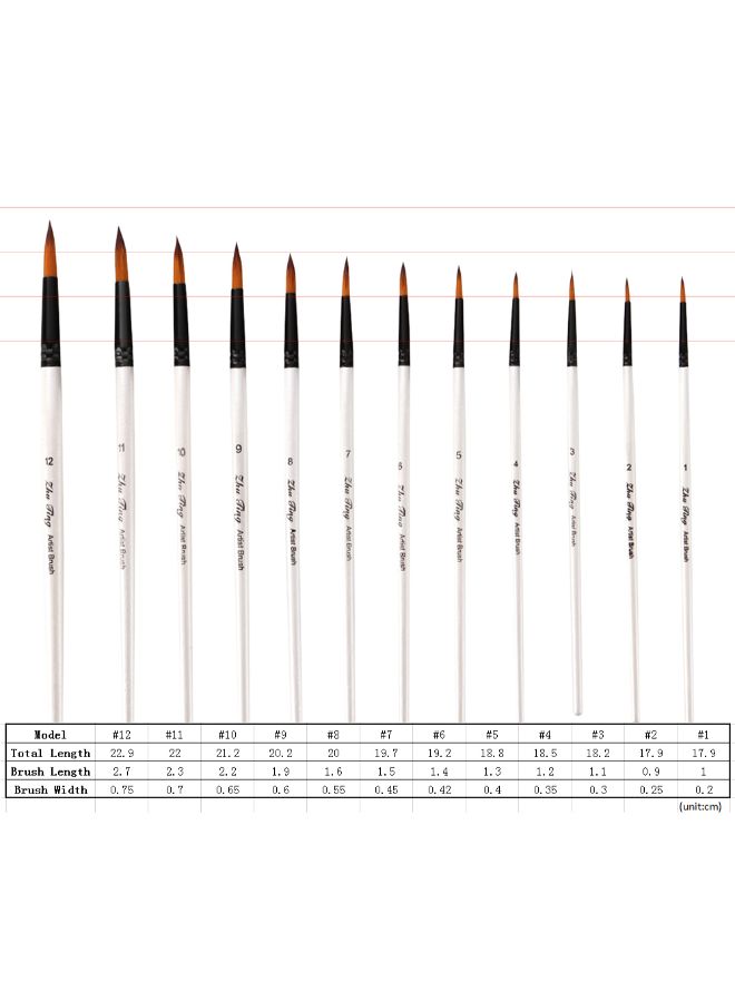 12-Piece Professional Paint Brush Set Pearl White