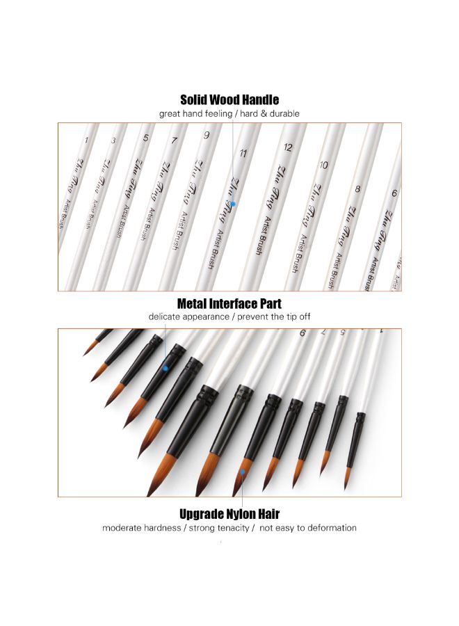 12-Piece Professional Paint Brush Set Pearl White