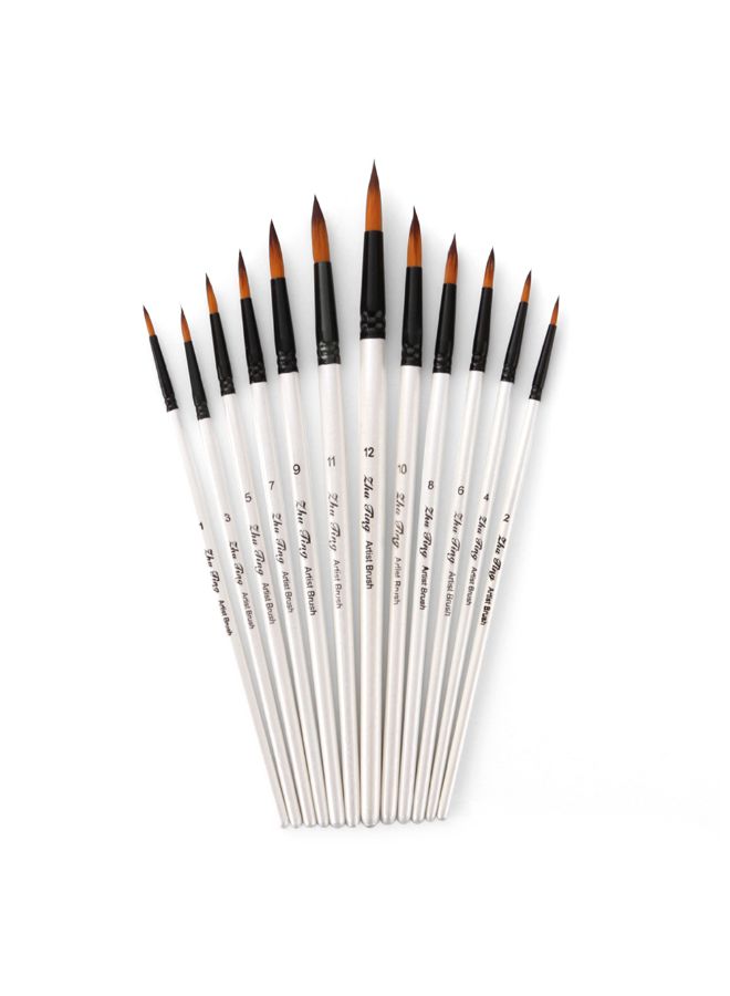12-Piece Professional Paint Brush Set Pearl White