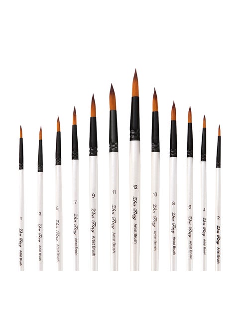 12-Piece Professional Paint Brush Set Pearl White