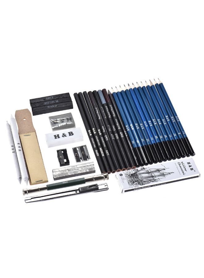 H&B - 40-Piece Professional Sketching Drawing Pencil Kit Blue/Black - Image 1