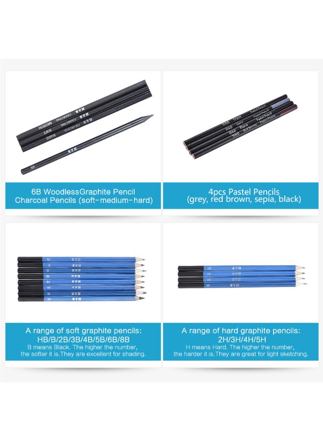 H&B - 40-Piece Professional Sketching Drawing Pencil Kit Blue/Black - Image 1