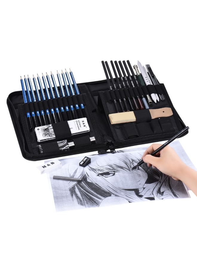 H&B - 40-Piece Professional Sketching Drawing Pencil Kit Blue/Black - Image 1