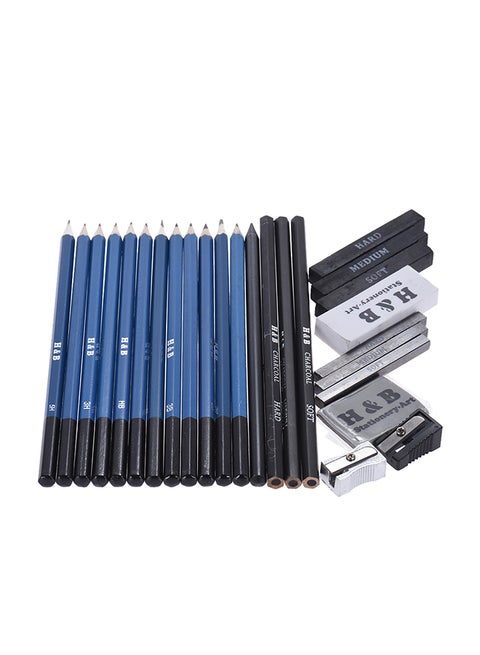 26-Piece Professional Drawing Sketch Pencil Kit Blue/Black