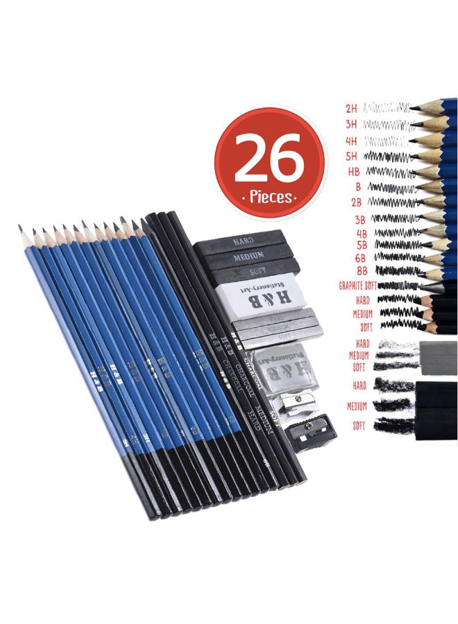H&B 26-Piece Professional Drawing Sketch Pencil Kit Blue/Black  - Image 2