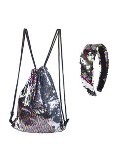 Sequin Glitter Shining Backpack With Handband Silver