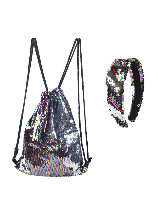 TOEON - Sequin Glitter Shining Backpack With Handband Silver - Image 1