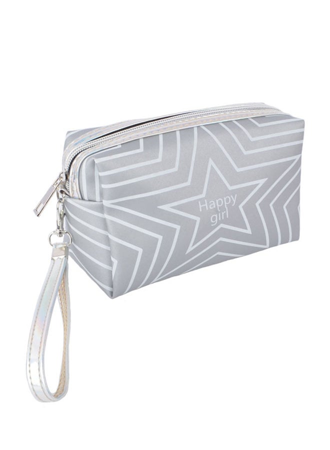 TOEON Happy Girl Printed Waterproof Zipper Cosure Makeup Bag Grey 