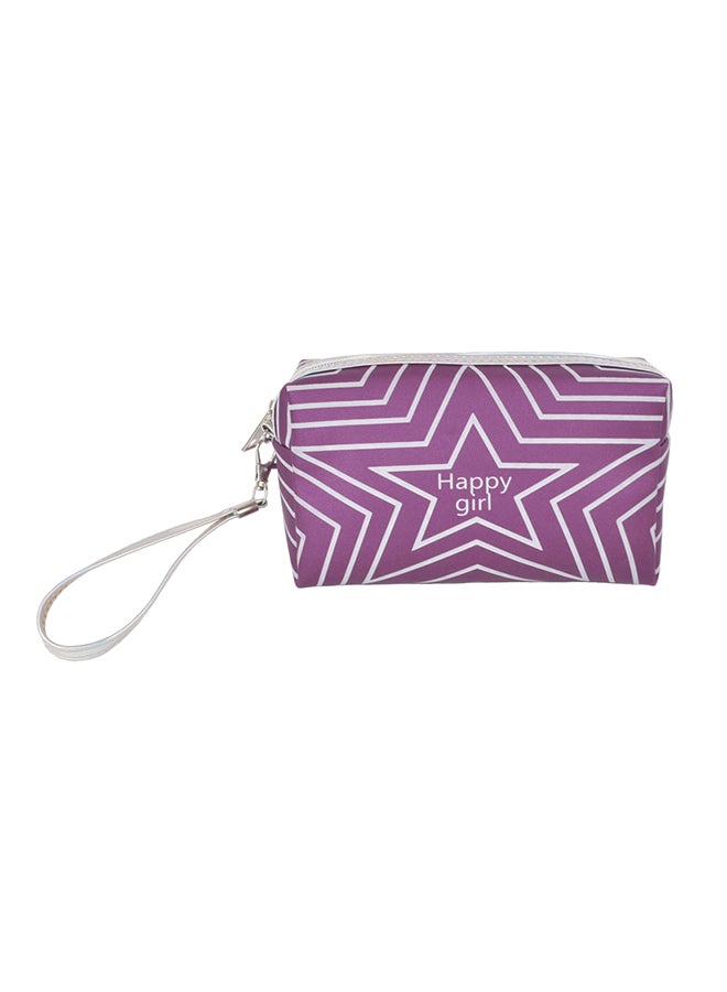 TOEON Happy Girl Printed Waterproof Zipper Cosure Makeup Bag Purple