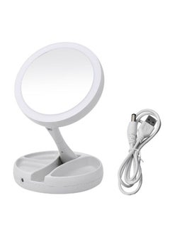 Vanity Folding Make-Up Mirror With Storage Box And Lights White
