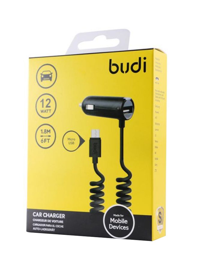 budi - Car Charger With Lightning USB Port For Mobile Phone Black - Image 1