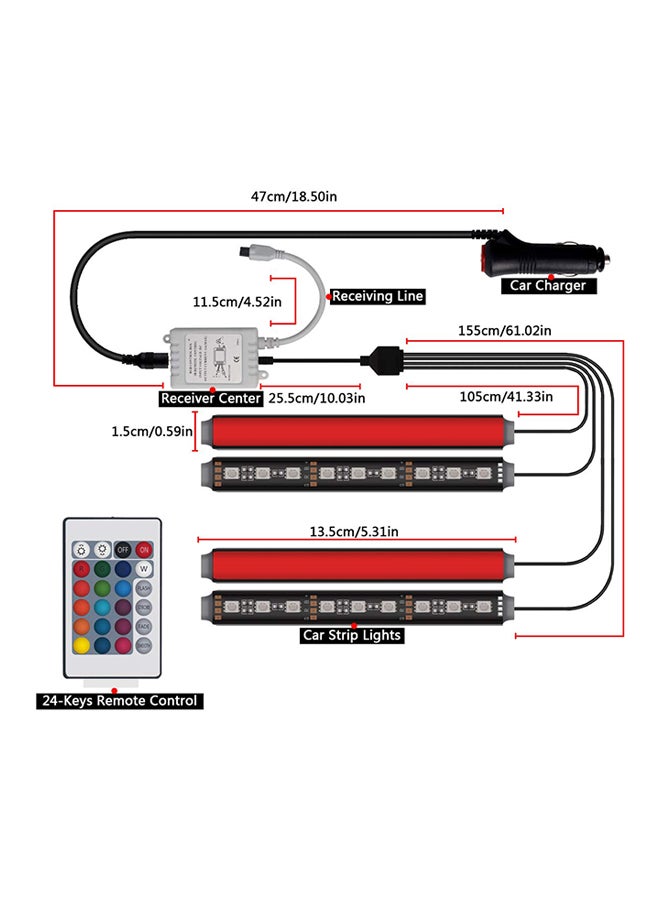 Generic - 36 LED Bulb Car Light Strip With Remote Control, Multicolour - Image 1