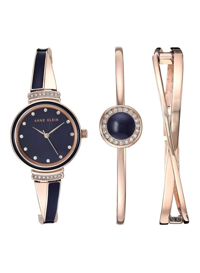 ANNE KLEIN Women's Water Resistant Analog Watch With Bracelet Set AK/3292NVST  - Image 1