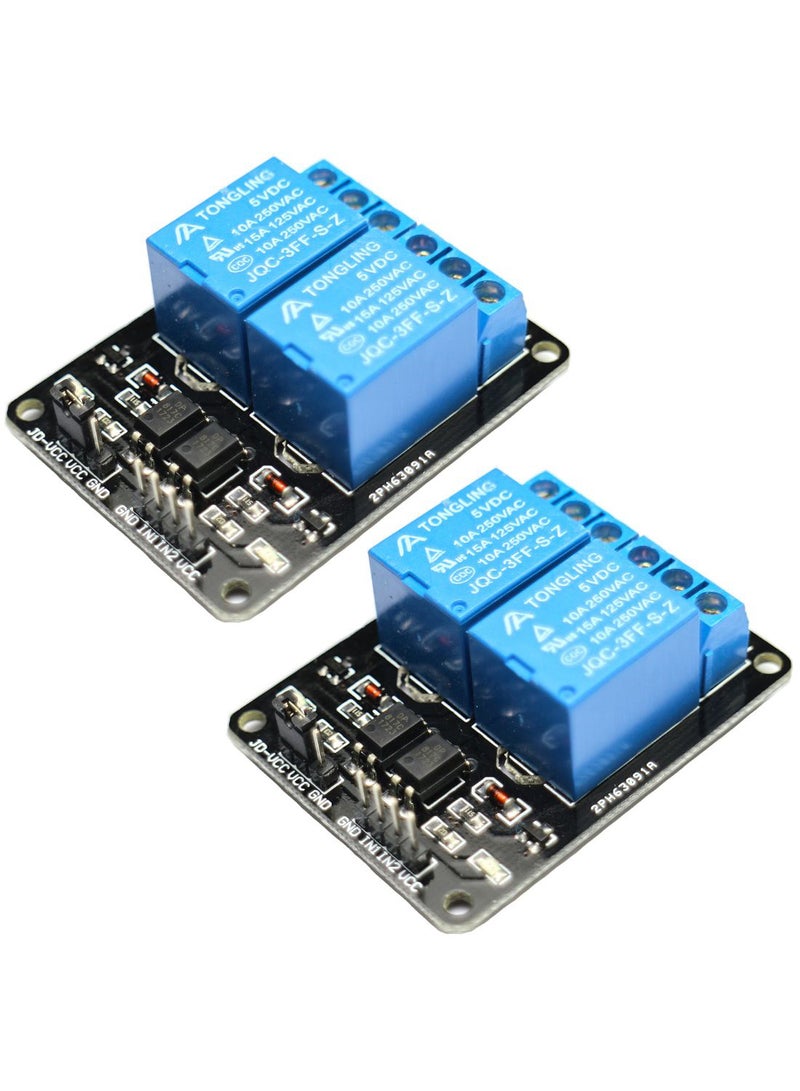 Vicactus 2-Piece 2-Channel Relay Optocoupler Module Set For Arduino Raspberry Pi Blue/Black/Silver  - Image 1