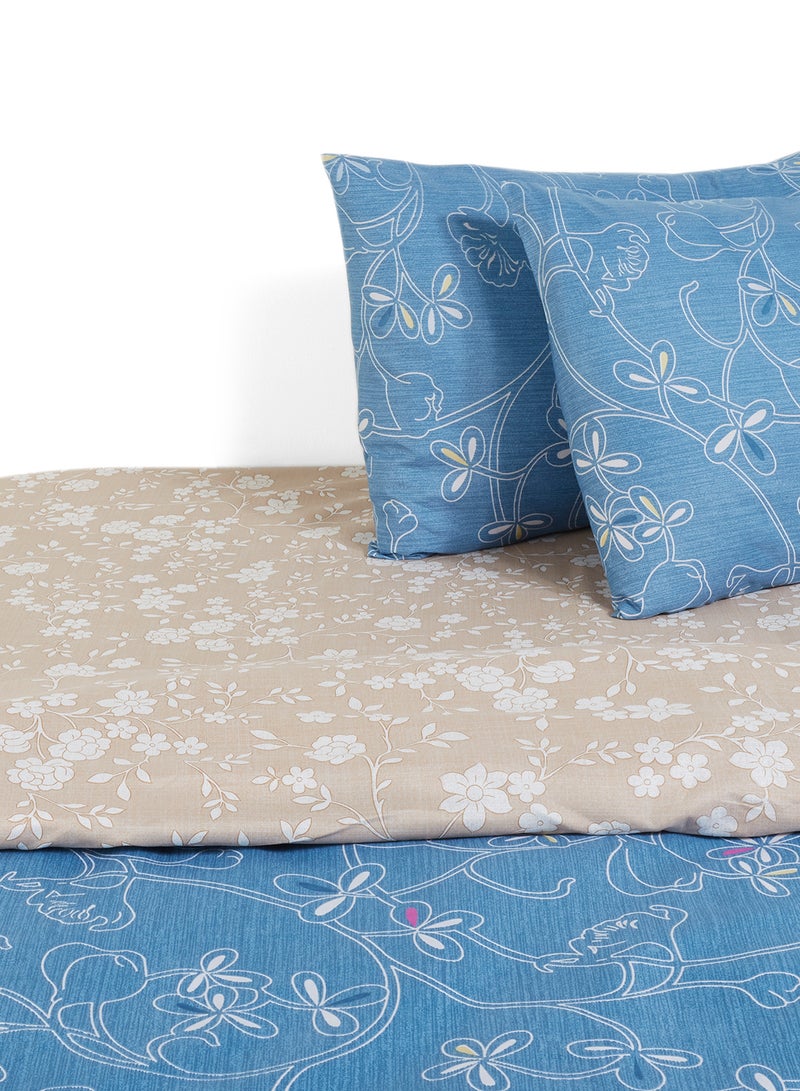 Noon East 5-Piece Bedding Set (1 Comforter + 1 Duvet Cover + 1 Fitted Bedsheet + 2 Pillowcase), Soft Touch Blue/Brown Floral Print King  - Image 2