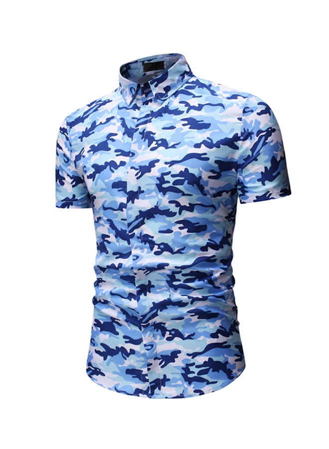 Printed Casual Wear Shirts Blue - Image 3