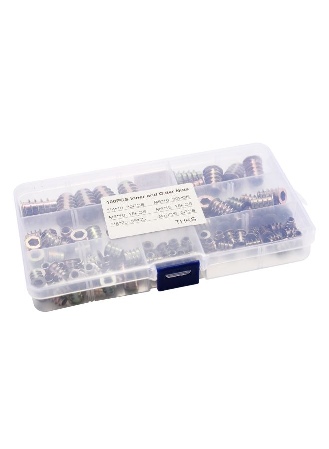 100-Piece Screw Socket Nut Multicolour 0.206kg
